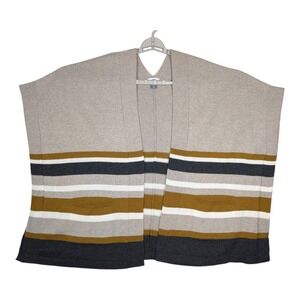 Old Navy Striped‎ Knit Oversize Cardigan Open Front M-L Tan Brown Gray Boxy
